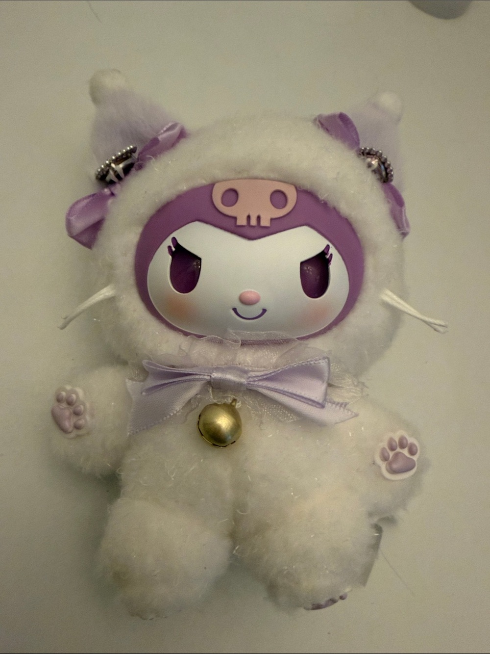 Sanrio My Melody Plush in White Fuzzy Cat Outfit with Lavender Accents